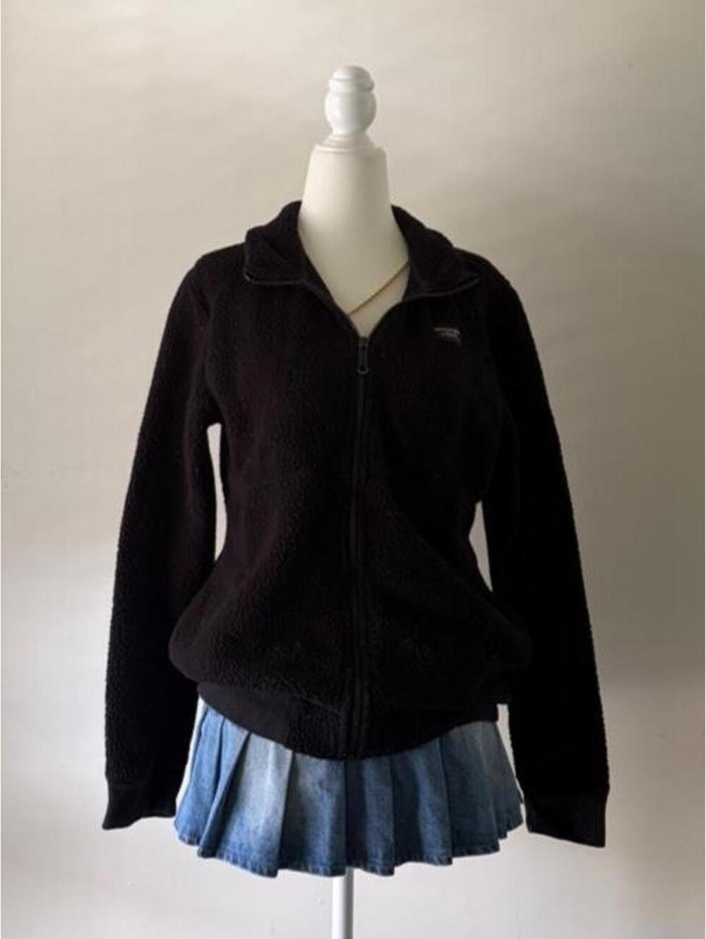 Y2K Black Teddy Fleece Zip Up Jacket | Cozy 2000s Soft Girl Grunge Layer